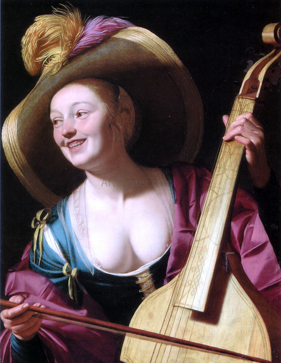  Gerrit Van Honthorst A young woman playing a viola da gamba - Art Print