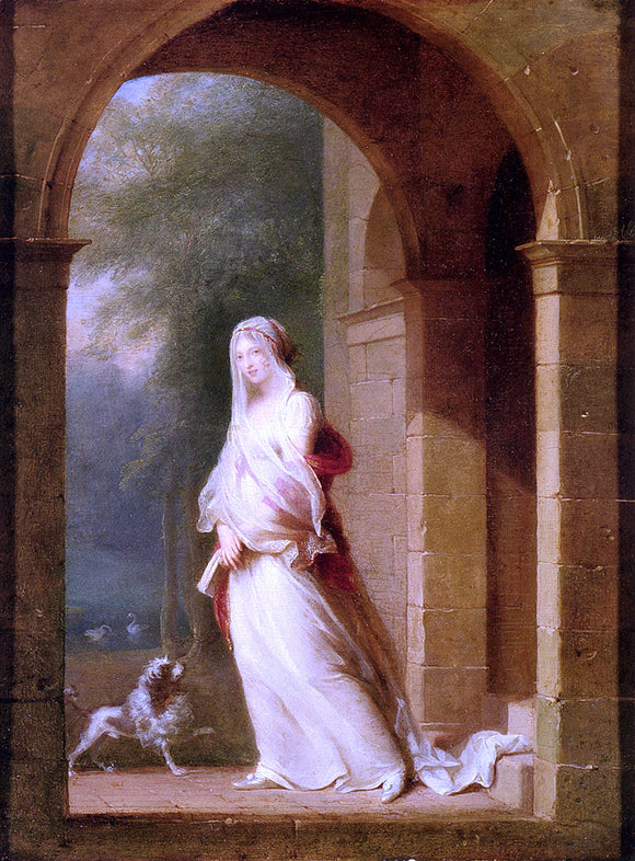  Jean-Baptiste Mallet Young Woman Standing in an Archway - Art Print