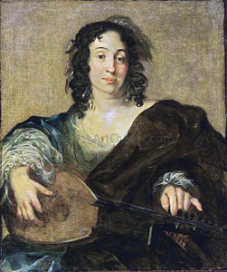  Nicolaes Berchem A Young Woman Tuning a Lute - Art Print