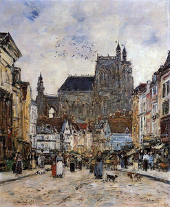  Eugene-Louis Boudin Abbeville, Street and the Church of Saint-Vulfran - Art Print