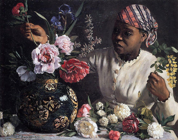  Jean Frederic Bazille African Woman with Peonies - Art Print