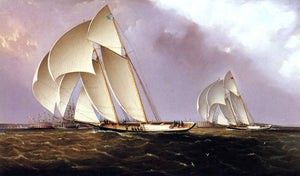  James E Buttersworth America's Cup Class Yachts Racing in New York Harbor - Art Print