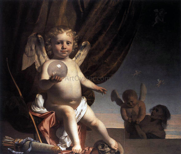  Caesar Van Everdingen Amor Holding a Glass Orb - Art Print