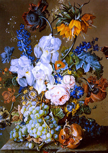  Anton Hartinger An Elaborate Floral Still Life with a Pomegranate, Grapes and Butterflies - Art Print
