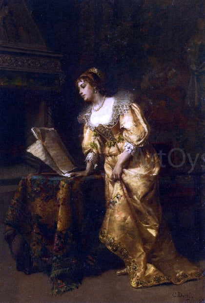  Cesare Augusto Detti An Elegant Lady Reading Music - Art Print