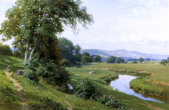  Harry Sutton Palmer An Extensive River Landscape With A Young Girl Balancing On A Gate - Art Print