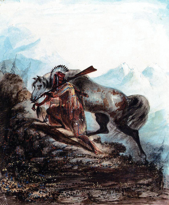  Alfred Jacob Miller Indian with the Scalp Lock of His Enemy - Art Print
