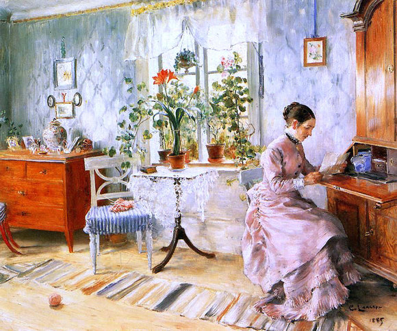  Carl Larsson An Interior with a Woman Reading - Art Print