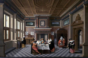  Dirck Van Delen An Interior with Ladies and Gentlemen Dining - Art Print