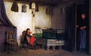  Albert Anker An Interior with Mother and Children - Art Print