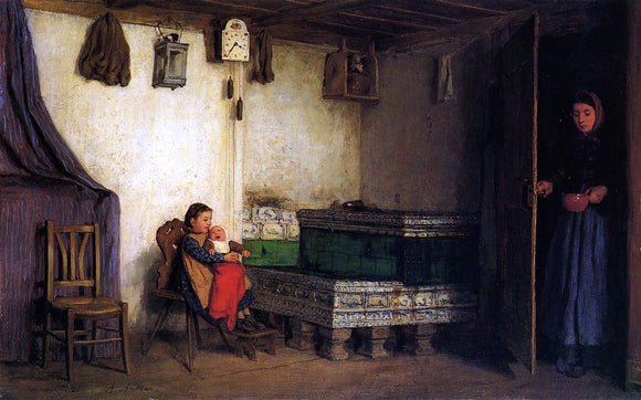  Albert Anker An Interior with Mother and Children - Art Print