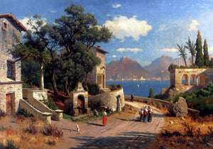  Karl Gustav Rodde An Italian Village By A Lake - Art Print