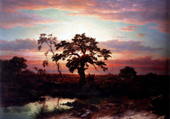  Louwrens Hanedoes An Oak In An Extensive Coastal Landscape At Dusk Near Le Havre - Art Print