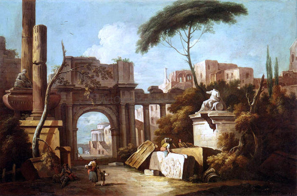  Giuseppe Zais Ancient Ruins with a Great Arch and a Column - Art Print