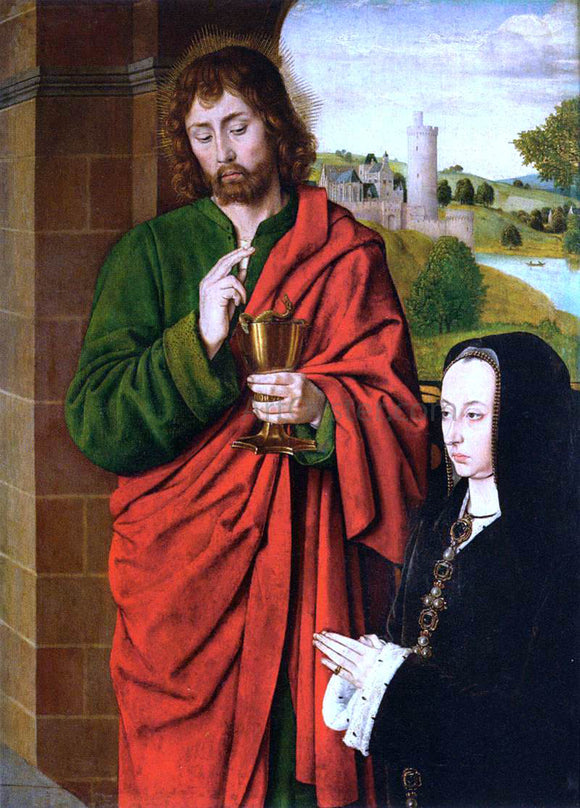  Master of Moulins Anne of France, Duchesse de Bourbon, Presented by St John the Evangelist - Art Print