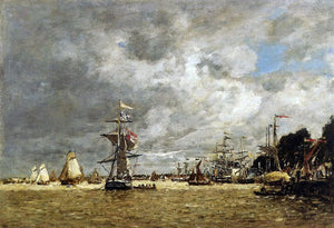  Eugene-Louis Boudin Anvers, Boats on the Ecaut - Art Print