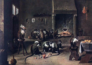  The Younger David Teniers Apes in the Kitchen - Art Print