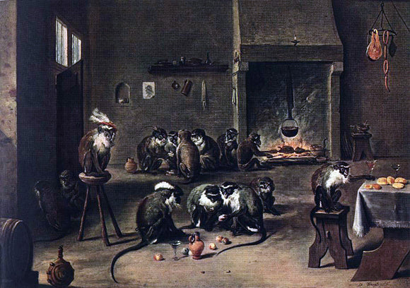  The Younger David Teniers Apes in the Kitchen - Art Print