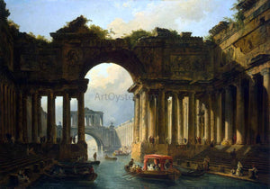  Hubert Robert Architectural Landscape with a Canal - Art Print
