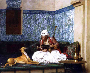  Jean-Leon Gerome Arnaut Blowing Smoke in His Dog's Nose - Art Print