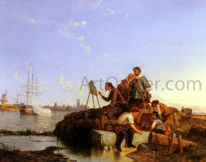  Pieter Christian Dommerson Artist at his Easel with Shipping beyond - Art Print