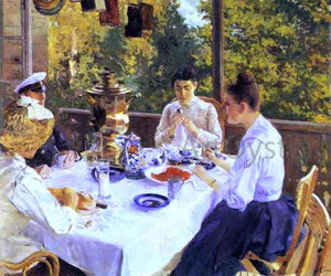  Constantin Alexeevich Korovin At a Tea Table - Art Print