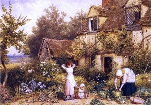  Myles Birket Foster At the Cottage Door - Art Print