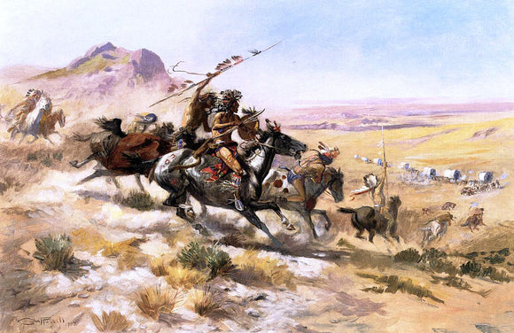  Charles Marion Russell Attack on a Wagon Train - Art Print