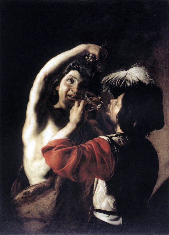  Bartolomeo Manfredi Bacchus and a Drinker - Art Print