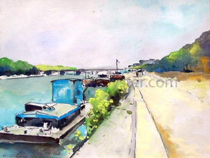  Albert Lebourg Barges Along the Seine - Art Print