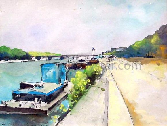  Albert Lebourg Barges Along the Seine - Art Print