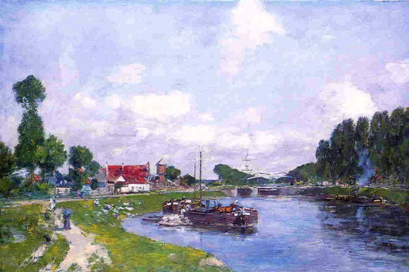  Eugene-Louis Boudin Barges on the Canal, Saint-Valery-sur-Somme - Art Print