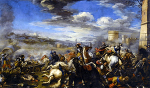  Jacques Courtois Battle Scene with Infantry Cavalry and Cannon - a Fortress and a City Beyond - Art Print