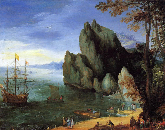  The Elder Jan Bruegel Bay with Ship of War - Art Print