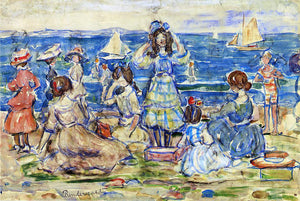  Maurice Prendergast Beach Scene with Boats - Art Print