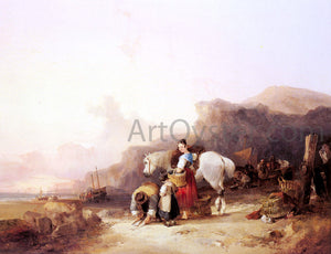  Senior William Shayer Beach Scene with Fisherfolk - Art Print