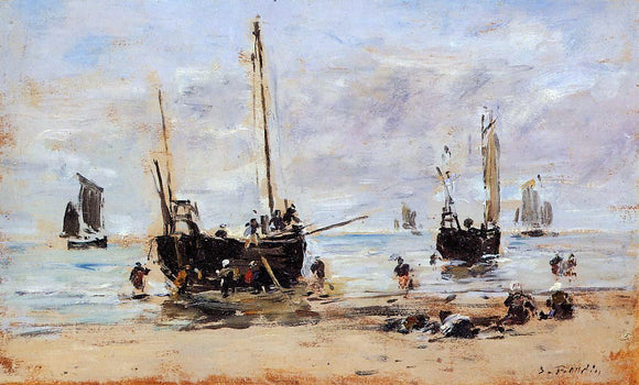  Eugene-Louis Boudin Berck, Fishermen at Low Tide - Art Print