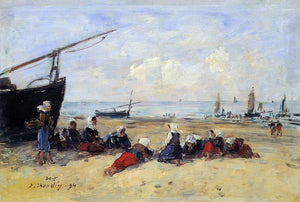  Eugene-Louis Boudin Berck, Fisherwomen on the Beach, Low Tide - Art Print