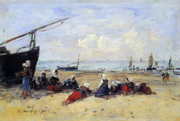  Eugene-Louis Boudin Berck, Fisherwomen on the Beach, Low Tide - Art Print