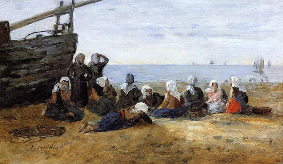  Eugene-Louis Boudin Berck, Group of Fishwomen Seated on the Beach - Art Print