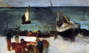  Edouard Manet Berck Seascape: Fishing Boats and Fishermen - Art Print