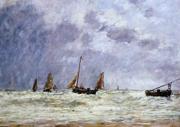  Eugene-Louis Boudin Berck, the Departure of the Boats - Art Print