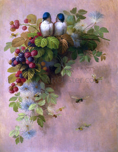  Raoul Paul Maucherat De Longpre Birds, Bees and Berries - Art Print