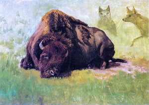  Albert Bierstadt Bison with Coyotes in the Background - Art Print