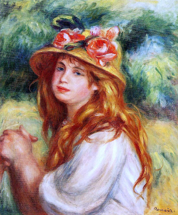  Pierre Auguste Renoir Blond in a Straw Hat (also known as Seated Girl) - Art Print