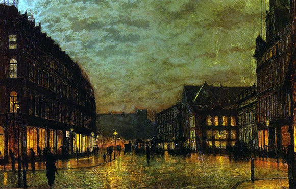  John Atkinson Grimshaw Boars Lane, Leeds by Lamplight - Art Print