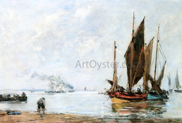  Eugene-Louis Boudin Boats At Anchor along the Shore - Art Print