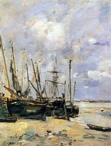  Eugene-Louis Boudin Boats at the Beach at Low Tide - Art Print