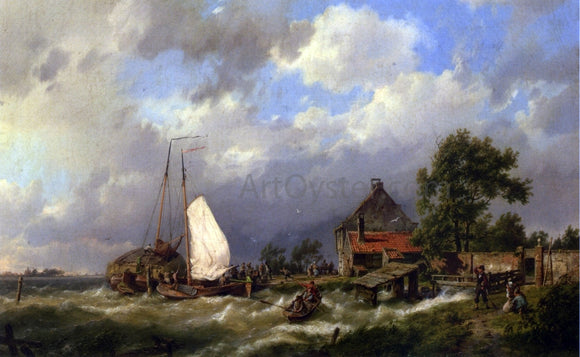  The Elder Hermanus Koekkoek Boats Docking in an Estuary - Art Print