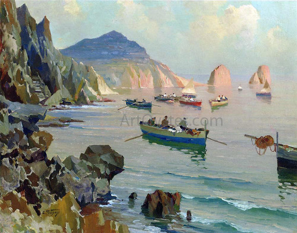  Edward Potthast Boats in a Rocky Cove - Art Print